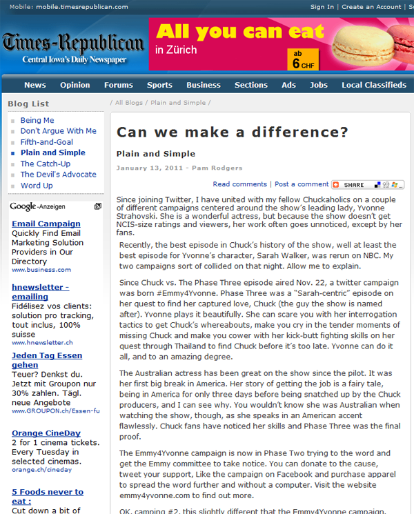 Emmy4Yvonne Times Republican (Central Iowa's Newspaper): Can we make a difference?
