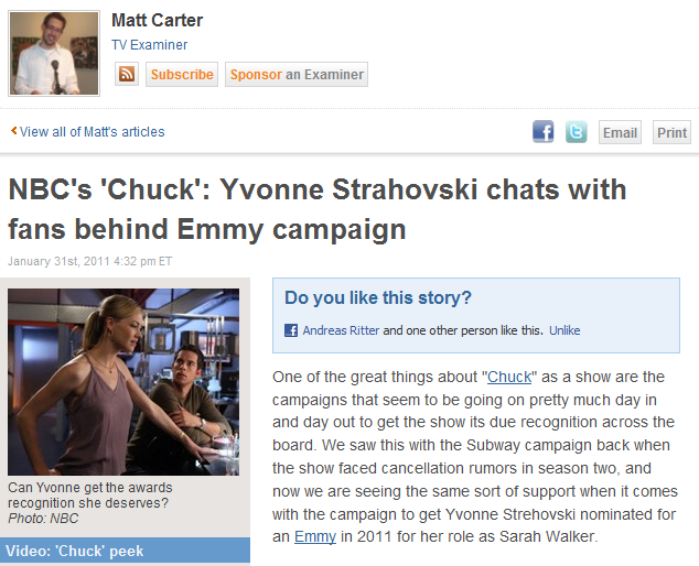 NBC's 'Chuck': Yvonne Strahovski chats with fans behind Emmy campaign