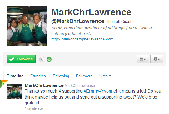 Mark Christopher Lawrence (Big Mike himself) supports Emmy4Yvonne